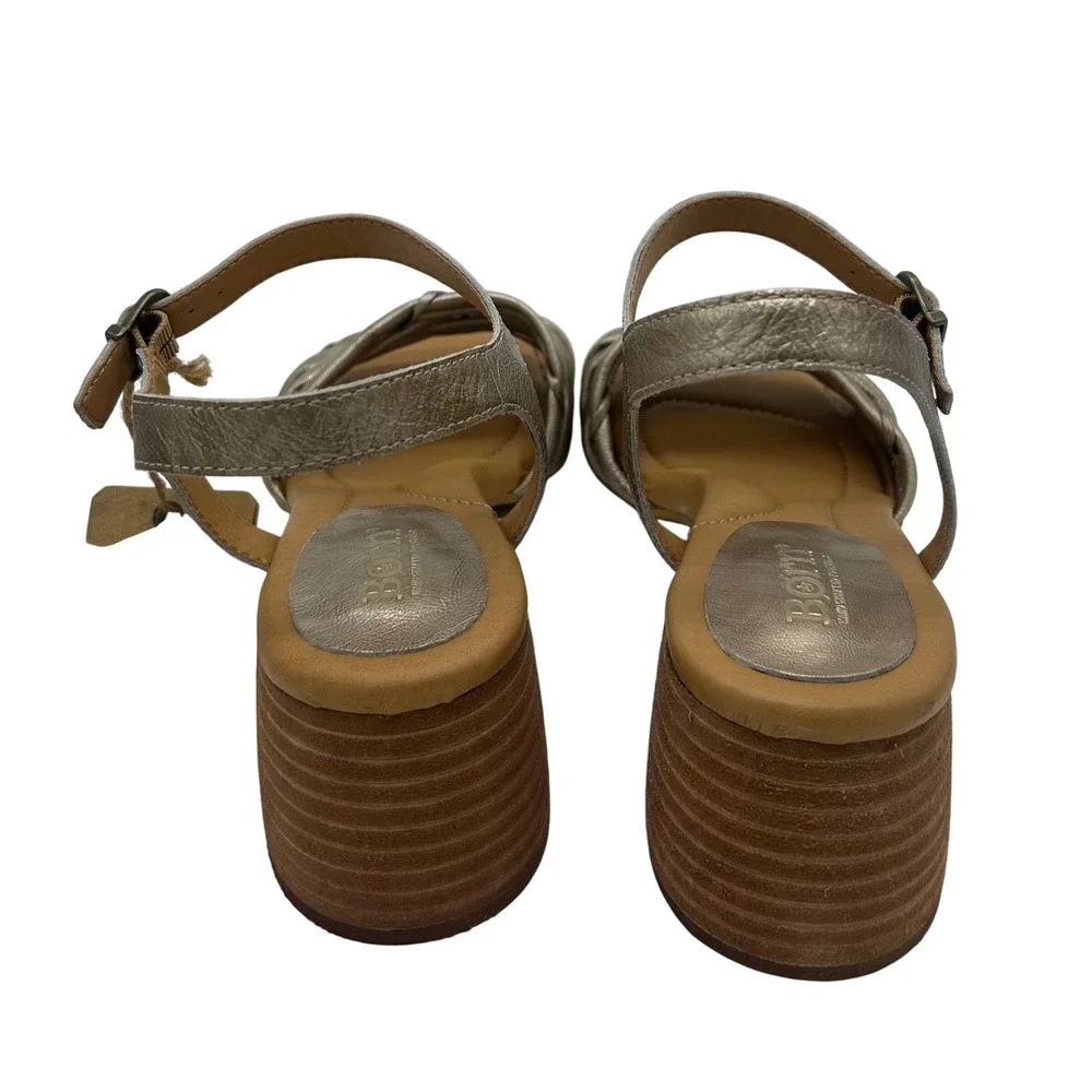 New‎ Born Woven Block Heel Sandals Shoes Metallic Gold Leather Women's Size 11 M